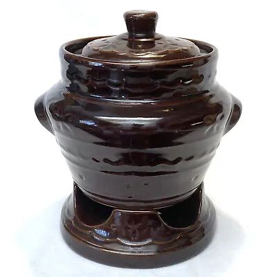 Vintage Marcrest Stoneware Daisy Dot Bean Pot With Warming Stand • $45.50