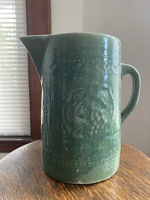 Antique Pottery Pitcher Green Celadon Like Glaze  McCoy 8.5” Vase Carafe Serving • $33.99