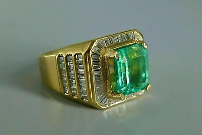 Colombian Emerald Men's Ring 5.20 Ct Simulated Diamond 925 Silver Gold Plated • $127.91