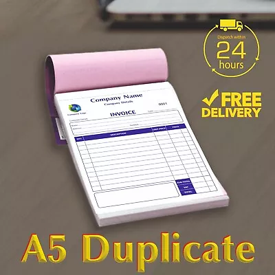 PERSONALISED DUPLICATE A5 INVOICE BOOK - 50 SET - NCR PAD PRINT - Receipt Order • £9.80