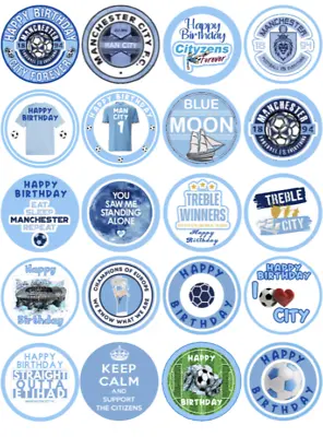 MANCHESTER CITY EDIBLE ICING OR WAFER FAIRY/CUPCAKE TOPPERS - 20 X 2  - A4 SHEET • £6.99