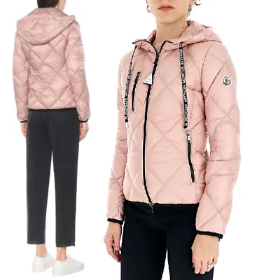 MONCLER Olux Down Diamond-Quilted Hooded Puffer Jacket In Light Pink XL/5  $1245 • $999.99