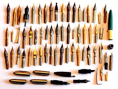 HUGE Lot VTG Antique Pen Nibs 69 Pcs MANY BRANDS Resterbrook Spencerian 14K Plat • $199