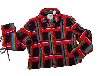 Michael Simon S/M  Fringe Sweater Cardigan Colorful KITSCH Christmas Colorful • $78