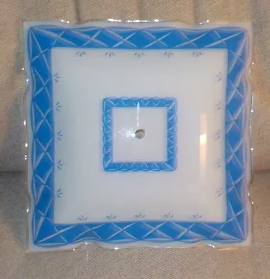 Mid-century Ceiling Light Shade Ruffled Edge 11  Across White & Blue Square • $24.50