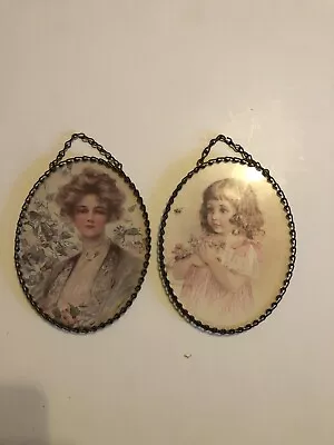 TWO Vintage 6”Victorian Chimney Flue Covers Victorian Lady & Child. • $29.99