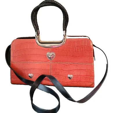 Faux Leather Burnt Orange & Black Handbag/Crossbody With Heart Details Vintage • $20