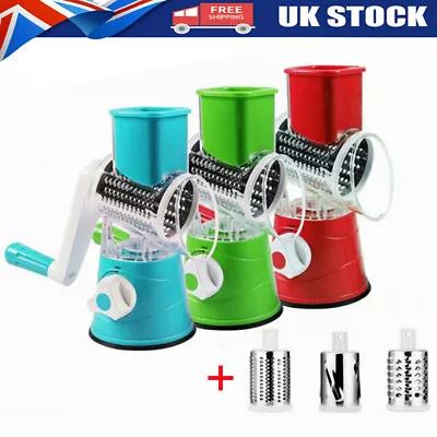 3in1 Multi-function Food Vegetable Manual Rotary Drum Grater Chopper Slicer Tool • £8.39