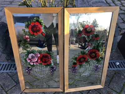 £130 • Buy Pair Of Matching Antique Victorian Hand Painted Gypsy Bevelled Mirrors Swallows