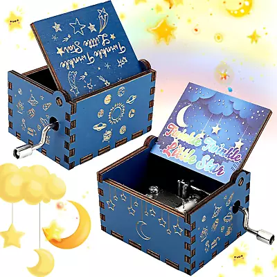 Hand Crank Music Box- Twinkle Twinkle Little Star Wooden Music Box Vintage Engra • $12.99