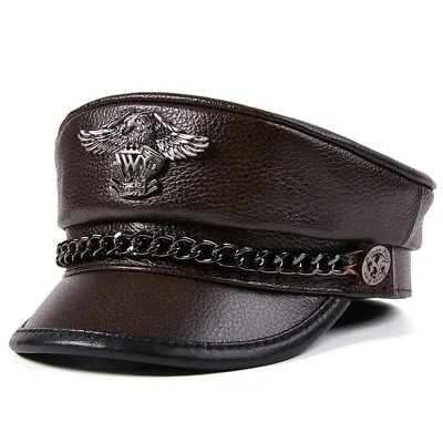 Men's Women's Real Leather Military Service Cap Punk Germany Army/Navy Caps/Hats • $62.69