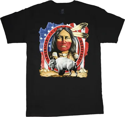 Native American Indian T-shirt Design Buffalo Decal Tee US Flag Emblem Heritage • $14.95