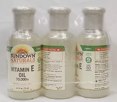 SET OF 3 - Sundown Naturals Pure Vitamin E Oil 70000iu 2.5oz (x3 Bottles) 6/19 • $18.99