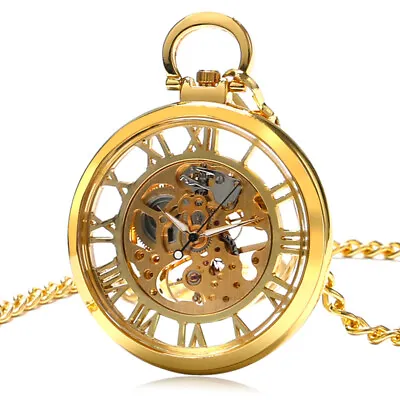 Mens Vintage Mechanical Pocket Watch Luxury Gold Wind Up Open Face Pendant Watch • $19.41