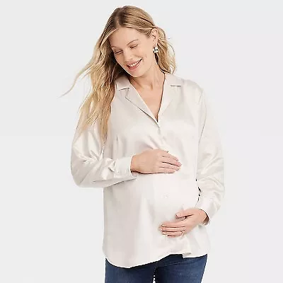 Long Sleeve Satin Button-Front Maternity Shirt - Isabel Maternity By Ingrid & • $12.99