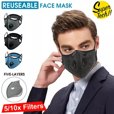 Face Mask With Free Filters Reusable Washable Anti Pollution PM2.5 Two Air Vent • $7.30