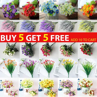 Artificial Flowers Plants Fake Roses Bouquet Outdoor Home Wedding Party Decor UK • £3.40