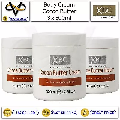 3 X XBC Cocoa Butter Moisturising Cream 500ml Nourishes And Softens Dry Skin • £7.95