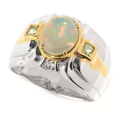 Natural Opal & Peridot Gemstone With 925 Sterling Silver Ring For Men's #1331 • £80.09