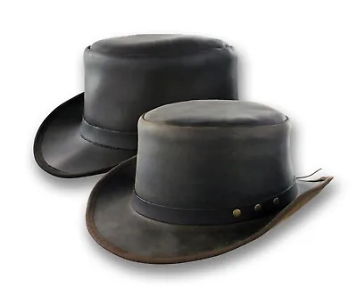 Distressed Leather Coachman Top Hat Steampunk Tophat Topper Deadmans Victorian • $48.99