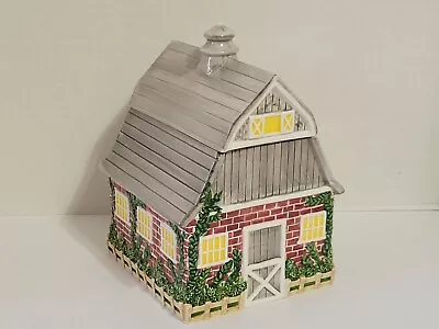 Vintage Cracker Barrel Red Brick Barn With Ivy Cookie Jar And Lid 1998 • $25