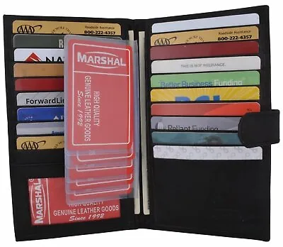 Long Genuine Leather 20 Slots Credit Card Holder With Hide Money Tall Wallet • $12.99