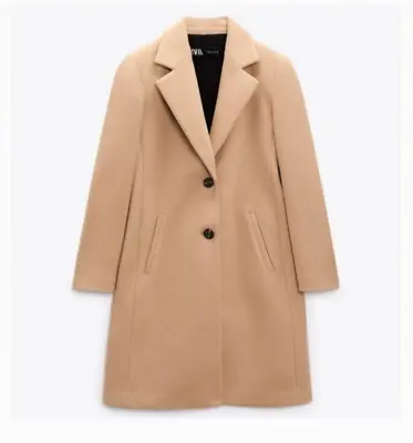 Zara Coat Women Size Small Camel Beige Menswear Coat With Pockets • $59.99