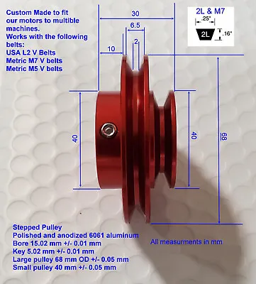 2L Pulley Stepped 15 Mm Bore 5 Mm Key Fits USA 2L Belts + Metric M7 & M5  V Belt • $38