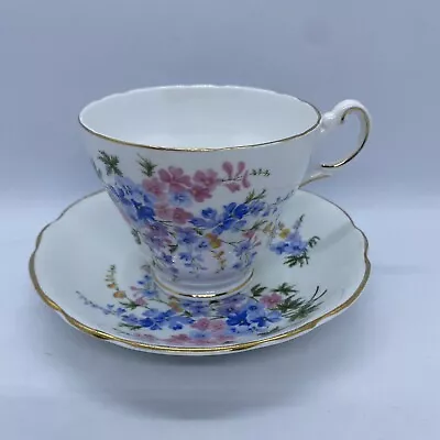 £14.50 • Buy Vintage Regency English Bone China Tea Cup & Saucer Set Blue Pink Floral Design