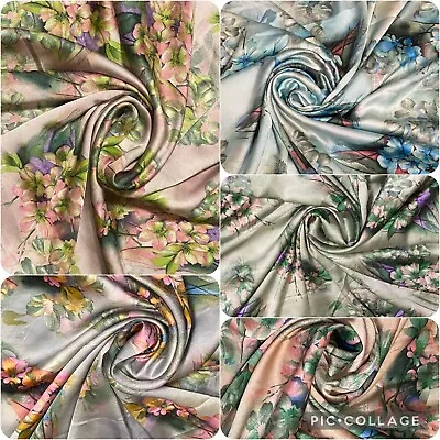 £1.50 • Buy Printed Silky Charmeuse Faux Silk Satin Fabric Dress Craft Draping Material 58''