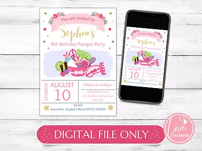 DIGITAL Pamper Party PERSONALISED Invites - Girls Spa Night/Day Birthday • £4.95