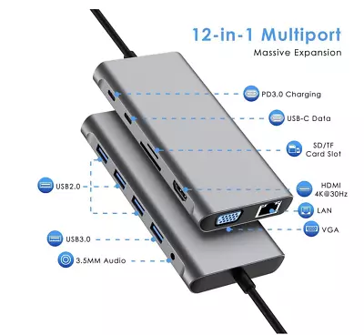 USB Type C USB Hub Multi Ports Ethernet Card Reader HDMI HDTV VGA Audio Adapter • $29.99