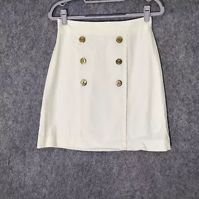 J Crew Linen Skirt 00 Coastal Nautical Sailor Gold Button Straight Off White • £16.96