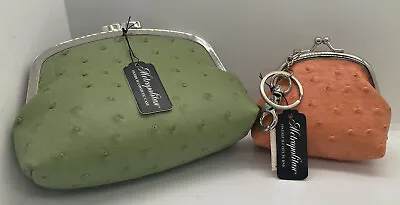 New Metropolitan Faux Ostrich Money COIN PURSE Ball-Clasp Key Chain Clip & Ring+ • $9.99