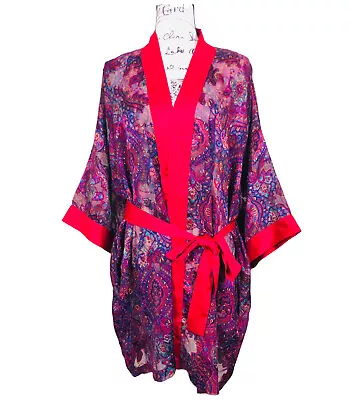 Victoria's Secret Floral Satin Kimono Robe One Size Red Flare Sleeve • $25