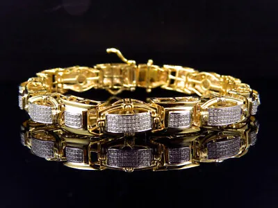 Men's Silver Real Diamond Custom Bracelet Yellow Gold Plated 1Ct • $549.99