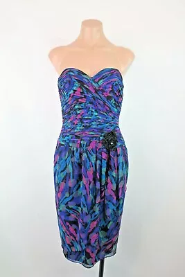 VTG 80s Strapless AJ Bari Dress Prom Floral Party Cruise Wear Sz 4 Sequin Ruched • $100