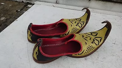 Men Shoes Leather Aladdin Khussa Mojaries Indian Loafers Slip Ons UK 8-9 Arab • £18