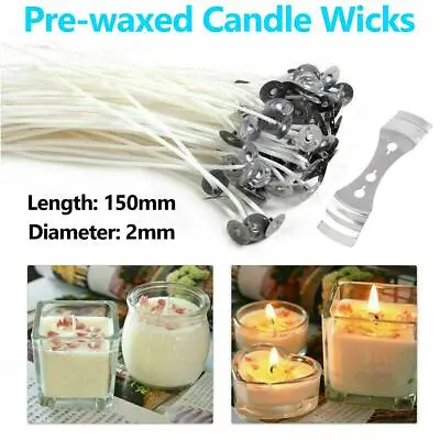 Pre Waxed Candle Wicks With Sustainers Long Tabbed Candle Making 150mm Craft DIY • £1.99