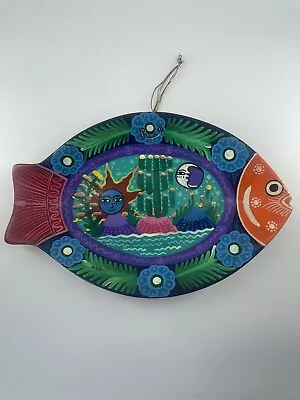 Mexican Folk Art Clay Wall Hanging Fish Hand Painted     Vintage? • $8