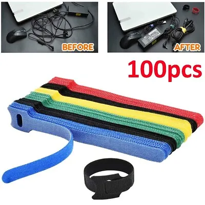 100PC Microfiber Cloth Cable Straps Hook Loop Reusable Fastening Wire Cable Ties • $10.99