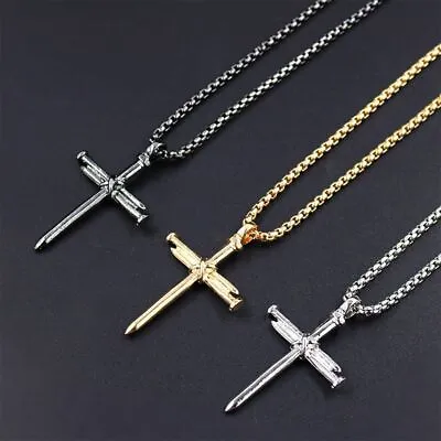 Stainless Steel Men Jesus Christ Nail Cross Crucifix Pendant Necklace Chain 2023 • $5.39