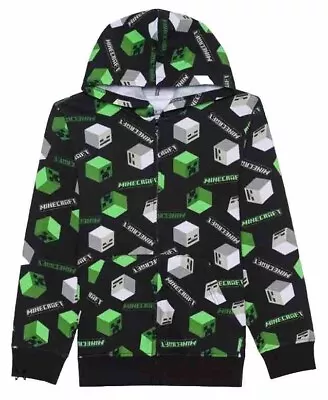 NWT HYBRID Big Boys Regular Fit Minecraft All Over Fleece Full Zip Hoodie SZ L • $18.99