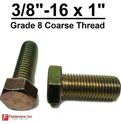 3/8-16 X 1  (FT) Hex Bolt Yellow Zinc Plated Grade 8 Cap Screw Coarse Thread • $18.39