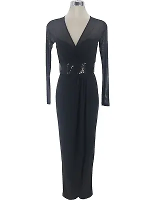 New! Vicky Tiel Gorgeous Goddess Black Waist Sequins Long Dress Size 4 • $88