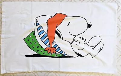 Vintage Snoopy Cotton Pillow Case Cover ~ Snoopy In Night Cap Laying Down • $3.99