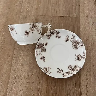 Antique T&V France Limoges Hand Painted Tea Cup & Saucer Protruded Brown Flowers • $39