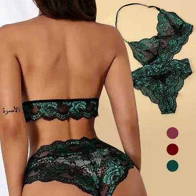 Womens Lady Sexy Lace Floral Bra Thong Set Babydoll Lingerie Nightwear Underwear • £5.67