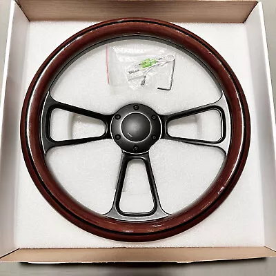 Hiwowsport 14  Universal 1.5  Wood Grain Black 3-Spoke Steering Wheel 6 Bolts • $89.99