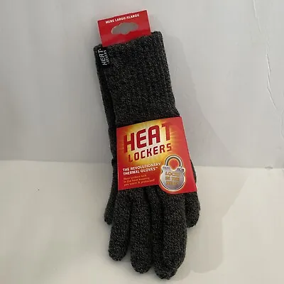 Heat Lockers Mens Gray Knit Insulating Yarn Faux Fur Lined Gloves Size L/XL • $11.99